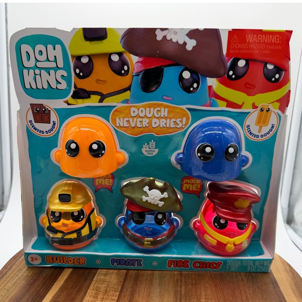 Dohkins Scented Dough 3 Character Mold‎ Set Builder Pirate Fire Chief MGA